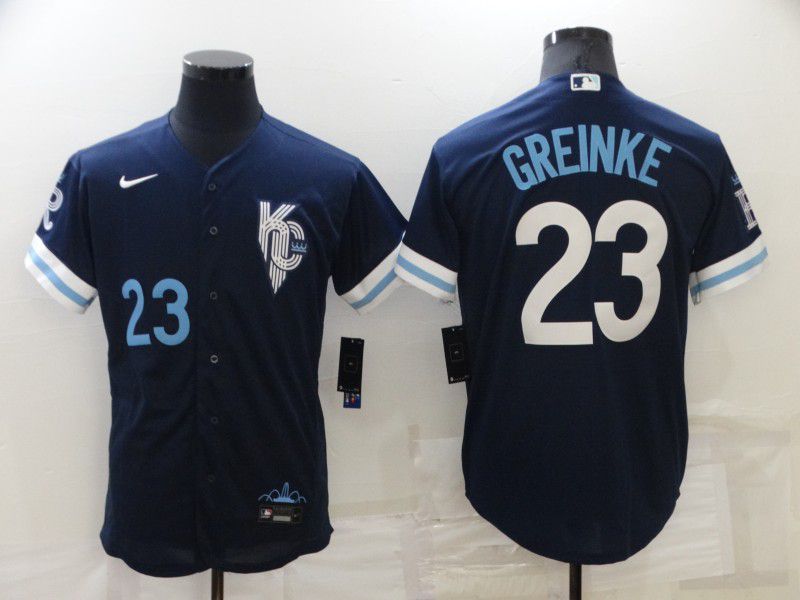 Men Kansas City Royals #23 Greinke Blue City Edition Game Nike 2022 MLB Jerseys